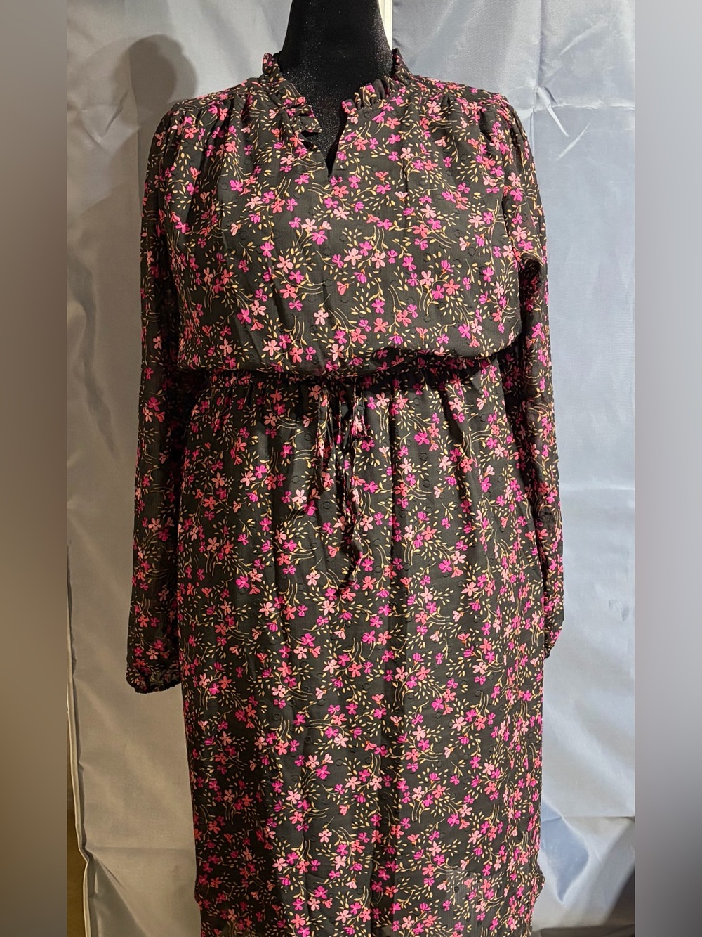 Draper James Brown Midi Dress with Pink Floral Print